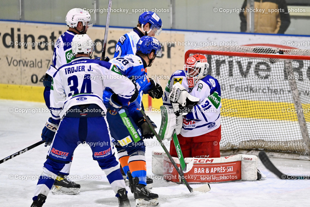 ESC SPARKASSE STEINDORF vs. UECR Huben  | #34 Trojer Jonas UECR EISBÄREN HUBEN, #31 Sicher Michael UECR EISBÄREN HUBEN, #28 Bacher Stefan ESC Steindorf, #90 Wibmer Fabian UECR EISBÄREN HUBEN, ESC SPARKASSE STEINDORF vs. UECR Huben , ESC SPARKASSE STEINDORF vs. UECR Huben  am 06.02.2026 in Steindorf (Ossiachersee Halle), Austria, (Photo by Bernd Stefan)