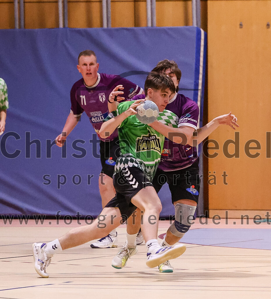 2025-03-15_009_SpVgg_Altenerding_gegen_TSV_Schleissheim | Erding, Deutschland, 15.03.2025:Handball, Bezirksoberliga Männer 2024 / 2025, 18. Spieltag, SpVgg Altenerding gegen TSV Schleißheim, Endergebnis: 32:27Lionel Sellier (TSV Schleissheim, #38), Kilian Jödecke (SpVgg Altenerding, #41)Foto: Christian Riedel / fotografie-riedel.net