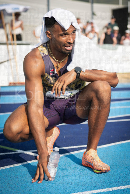 Multisport Event; Ratingen, 27.06.2026 | RATINGEN, GERMANY - JUNE 27, 2026 : Leo Neugebauer (GER / Germany) exhausted after the 400m during the Multisport Event at Stadion Ratingen on June 27, 2026 in Ratingen, Germany.