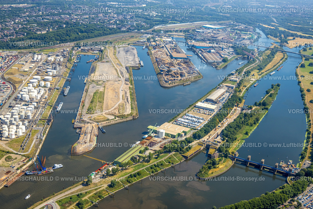 Duisburg220702056 | Luftbild, Duisburg Hafen Ruhrort mit Schrottinsel, Kohleninsel und Ölinsel, Ruhrschleuse und Ruhrwehr, Ruhrort, Duisburg, Ruhrgebiet, Nordrhein-Westfalen, Deutschland