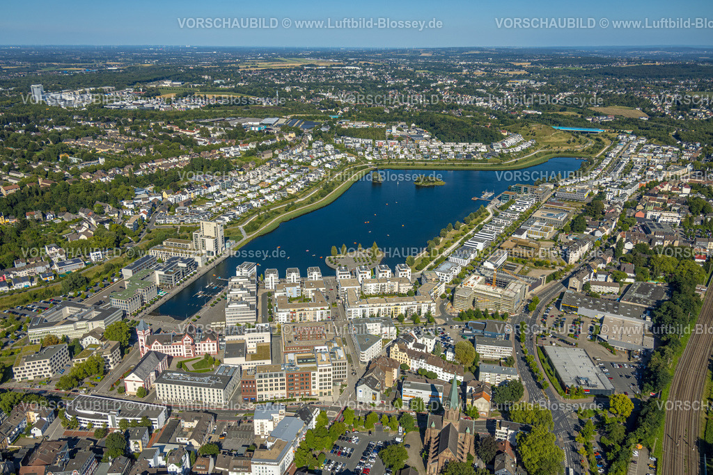 Dortmund240804139 | Luftbild, Phoenix See Gesamtansicht, Wohngebiet mit Einfamilienhäusern rund um den See, Hörde, Dortmund, Ruhrgebiet, Nordrhein-Westfalen, Deutschland