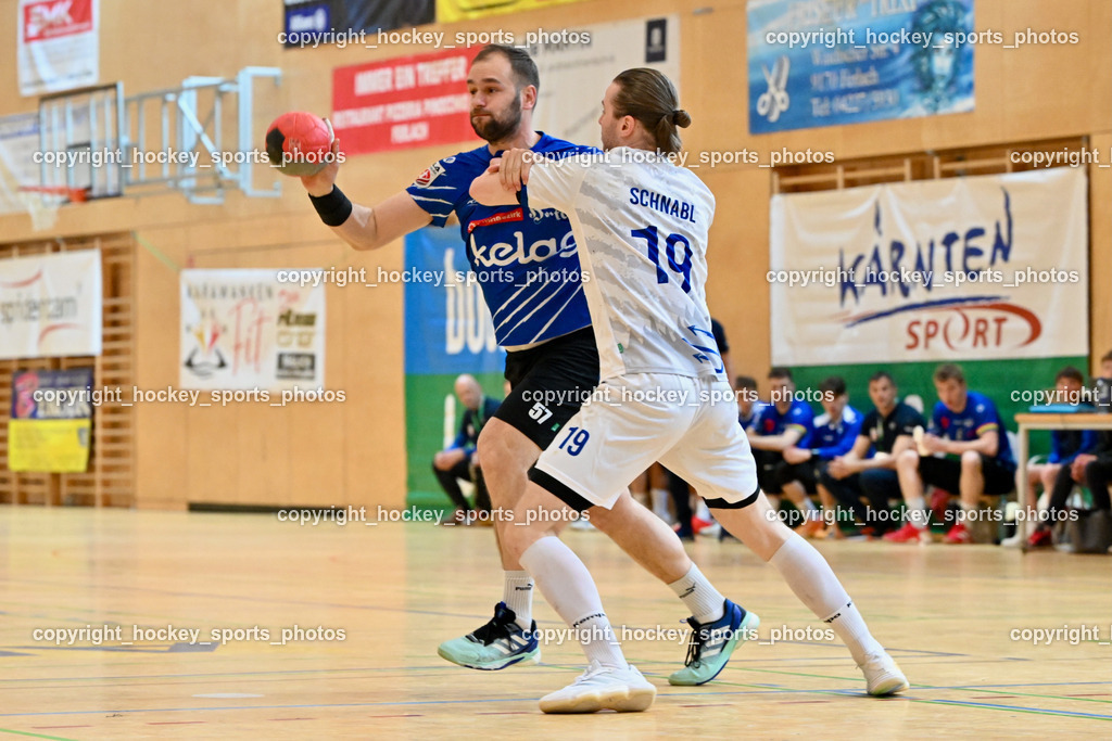 SC Ferlach vs. ALPLA HC Hard | #57 LEBAN Patrik SC Ferlach, #19 SCHNABL Nico SC Hard, SC Ferlach vs. ALPLA HC Hard, SC Ferlach vs. ALPLA HC Hard am 05.04.2025 in Ferlach (Ballspielhalle Ferlach), Austria, (Photo by Bernd Stefan)
