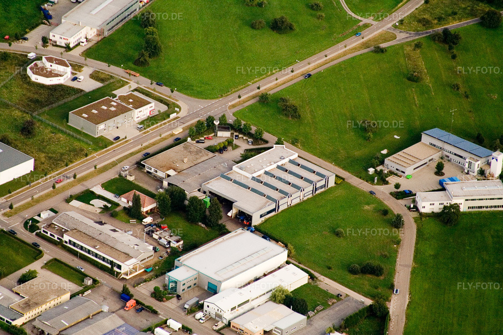 Luftbild: Ittersbach, Industriegebiet im Ortsteil Im Stockmädle in Karlsbad im Bundesland Baden-Württemberg in Deutschland. Foto: IMG_12481.jpg vom 05.08.2008 durch Werner Riehm/FLY-FOTO.de