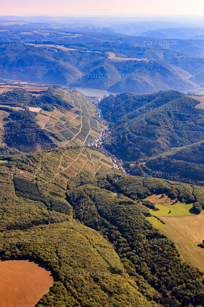 Luftbild: Weinberge im Mittelrheintal von Westen im Ortsteil Steeg in Bacharach im Bundesland Rheinland-Pfalz in Deutschland. Foto: IMG_44502.jpg vom 20.08.2011 durch Werner Riehm/FLY-FOTO.deAuflösung des Originals: 2942 x 4413 px