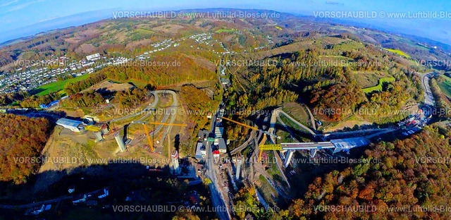 Luedenscheid241090449Rahmedebruecke | Luftbild, Großbaustelle und Neubau der Rahmedetalbrücke der Autobahn A45, Waldgebiet Sauerland, Erdkugel, Fisheye Aufnahme, Fischaugen Aufnahme, 360 Grad Aufnahme, tiny world, little planet, fisheye Bild, Gevelndorf, Lüdenscheid, Ruhrgebiet, Nordrhein-Westfalen, Deutschland