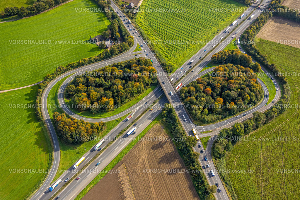 Neukirchen-Vluyn241013134 | Luftbild, Autobahn A57 Anschlussstelle Moers-Hülsdonk und Geldernsche Straße, Neukirchen, Neukirchen-Vluyn, Ruhrgebiet, Nordrhein-Westfalen, Deutschland