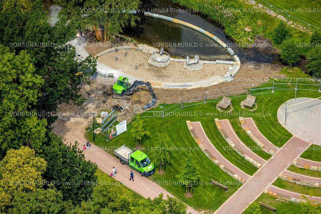 Werl240712007 | Luftbild, Kurpark und Baustelle am Salzbach Teich Wasserspielplatz, Veranstaltungsplatz, Werl, Soester Börde, Nordrhein-Westfalen, Deutschland