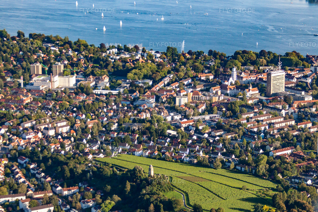 Luftbild: Stadtansicht von Norden bis zum Bodenseeufer im Ortsteil Petershausen in Konstanz im Bundesland Baden-Württemberg in Deutschland. Foto: IMG_71663.jpg vom 30.08.2014 durch Werner Riehm/FLY-FOTO.de