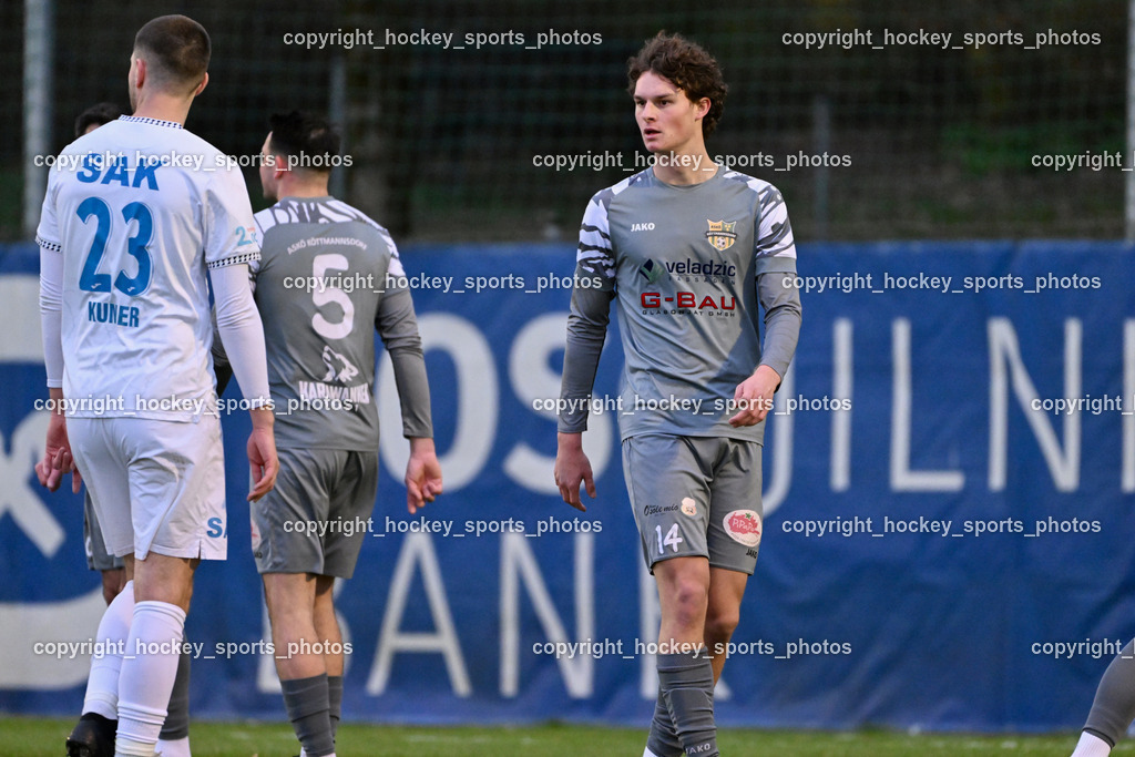 SAK vs. ASKÖ Köttmannsdorf | #23 Zan Kumer SAK, #5 Matteo Juvan ASKÖ Köttmannsdorf, #14 Simon Moder ASKÖ Köttmannsdorf, SAK vs. ASKÖ Köttmannsdorf, SAK vs. ASKÖ Köttmannsdorf am 02.04.2026 in Klagenfurt (Sportpark Welzenegg), Austria, (Photo by Bernd Stefan)