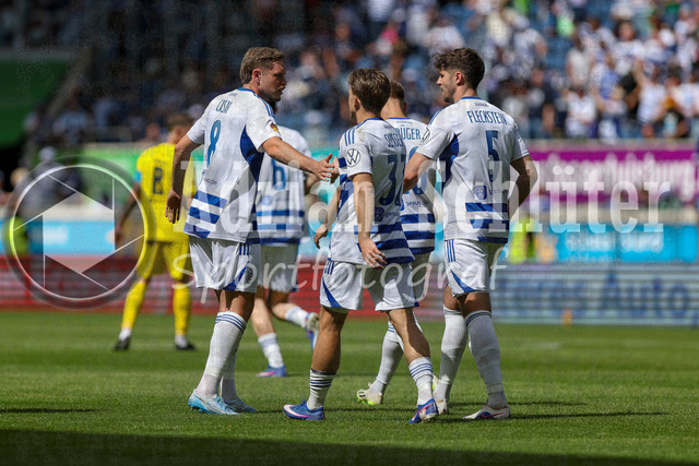 23.05.2026, GER, Fussball, Herren, Niederrheinpokal Finale, Saison 2025/2026, SC St. Tönis - MSV Duisburg | Patrick Sussek (MSV Duisburg) Torjubel, jubelt mit seiner Mannschaft nach dem Treffer zum 0:1