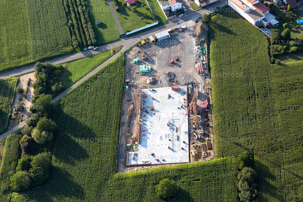 Luftbild: Rückbau Lidl im Ortsteil Heiligenstein in Römerberg im Bundesland Rheinland-Pfalz in Deutschland. Foto: IMG_116785.jpg vom 14.08.2019 durch Werner Riehm/FLY-FOTO.de