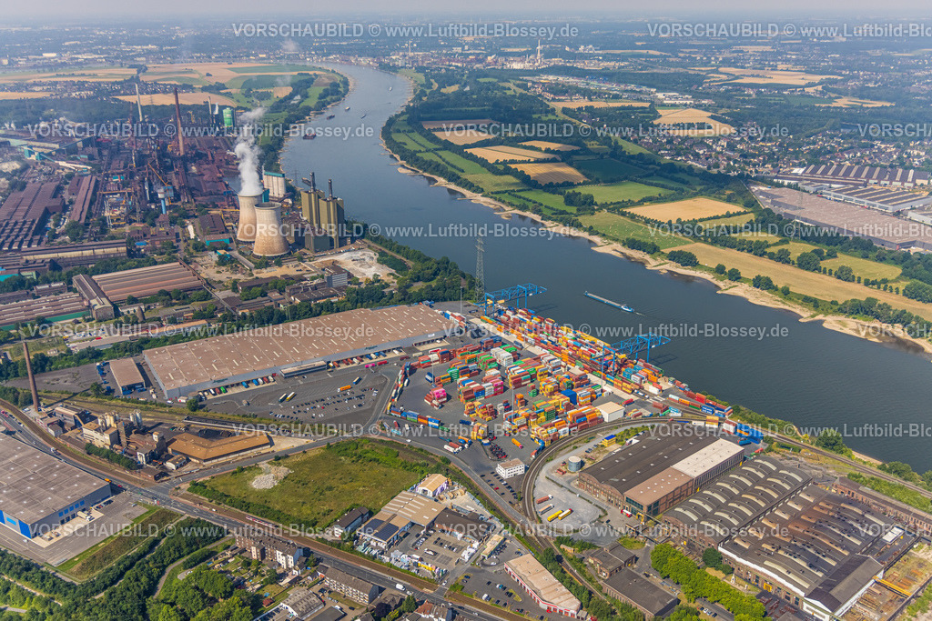 Duisburg220701249 | Luftbild, logport II, Container, Rhein-Ruhr Terminal Gesellschaft am Fluss Rhein, Kraftwerk Huckingen, Wanheim-Angerhausen, Duisburg, Ruhrgebiet, Nordrhein-Westfalen, Deutschland