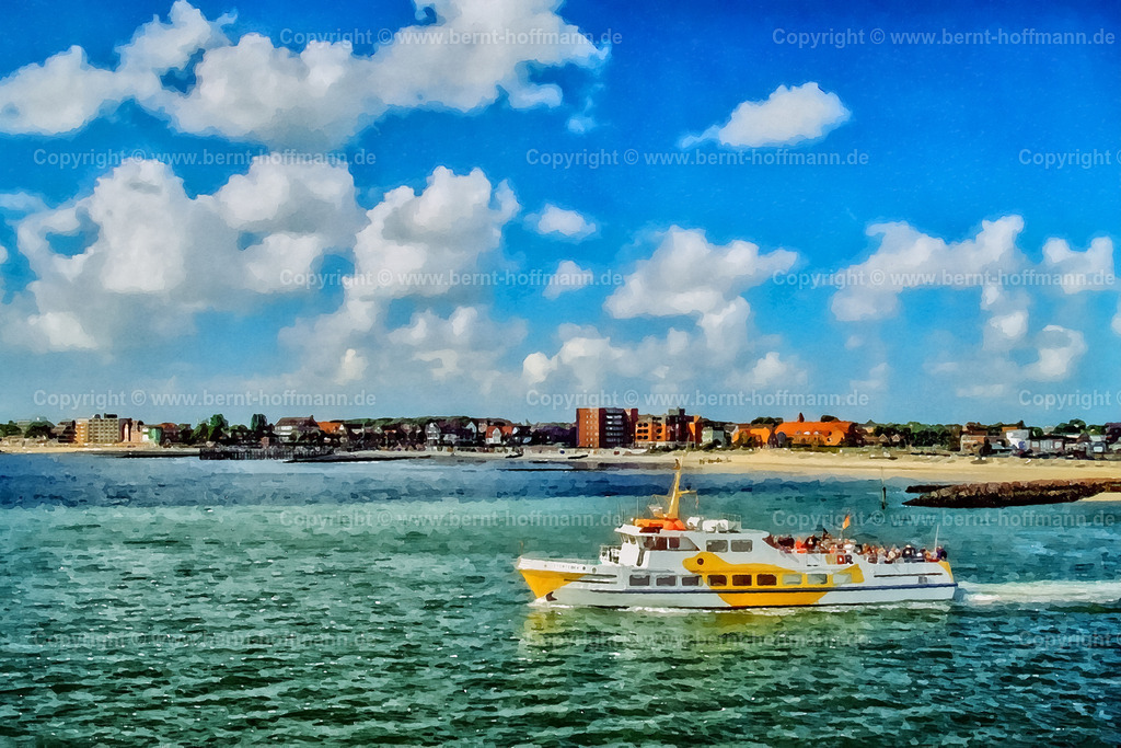 PDM2_Schiff-vor-Wyk_120x80 | DIGITALKUNST. Nordsee-Ausflug. __ Bäderschiff vor der Insel Föhr mit den Häusern von Wyk im Nationalpark Wattenmeer. - Realisiert mit Pictrs.com