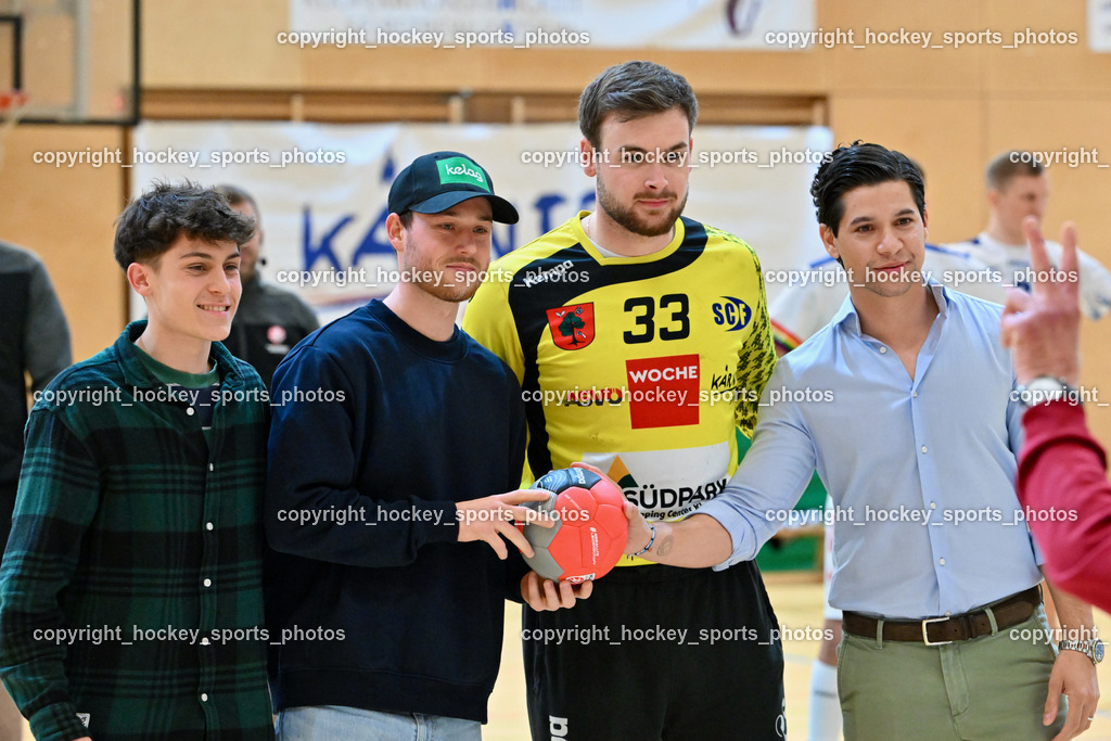 SC Ferlach vs. ALPLA HC Hard 2.3.2024 | Stadtrat Ferlach Dominic Keuschnig,,#33 STRIEBNIG Florian SC Ferlach, SC Ferlach vs. ALPLA HC Hard 2.3.2024, SC Ferlach vs. ALPLA HC Hard am 02.03.2024 in Ferlach (Ballspielhalle Ferlach), Austria, (Photo by Bernd Stefan)