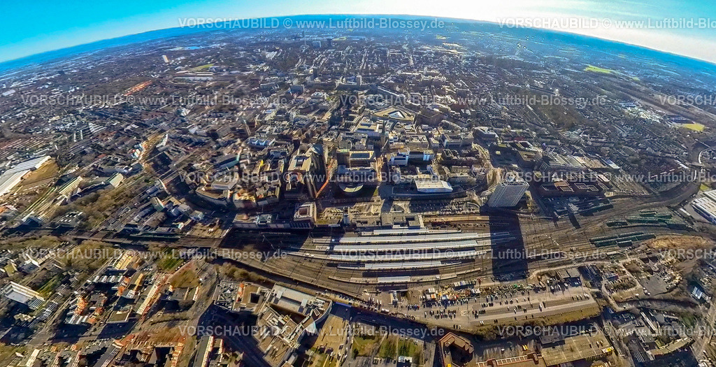 Dortmund240190149HauptbahnhofNord | Luftbild, Hauptbahnhof Hbf mit Gleisanlagen und Bahnsteigen, City Innenstadtansicht mit Geschäftshäusern und Wohnhäusern, Deutsches Fußball Museum, Erdkugel, Fisheye Aufnahme, Fischaugen Aufnahme, 360 Grad Aufnahme, tiny world, little planet, fisheye Bild, City, Dortmund, Ruhrgebiet, Nordrhein-Westfalen, Deutschland