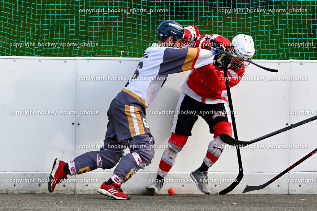 VAS Ballhockey vs. HSC Eagles Poggersdorf | #66 Hintermann Daniel, #12 Lamereiner Leon, VAS Ballhockey vs. HSC Eagles Poggersdorf, VAS Ballhockey vs. HSC Eagles Poggersdorf am 14.07.2024 in Villach (Alpen Arena ), Austria, (Photo by Bernd Stefan)