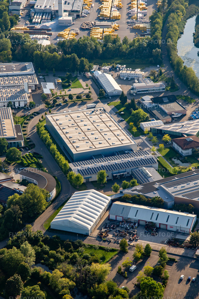 Luftbild: Brunner GmbH im Ortsteil Freistett in Rheinau im Bundesland Baden-Württemberg in Deutschland. Foto: IMG_137782.jpg vom 18.08.2023 durch Werner Riehm/FLY-FOTO.deBrunner