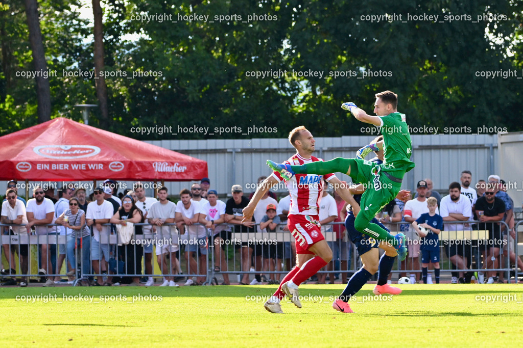 ATUS Velden vs. GAK | #4 Martin Kreuzriegler GAK, #1 Jakob Meierhofer GAK, ATUS Velden vs. GAK, ATUS Velden vs. GAK am 26.07.2024 in Villach (Stadion Lind), Austria, (Photo by Bernd Stefan)