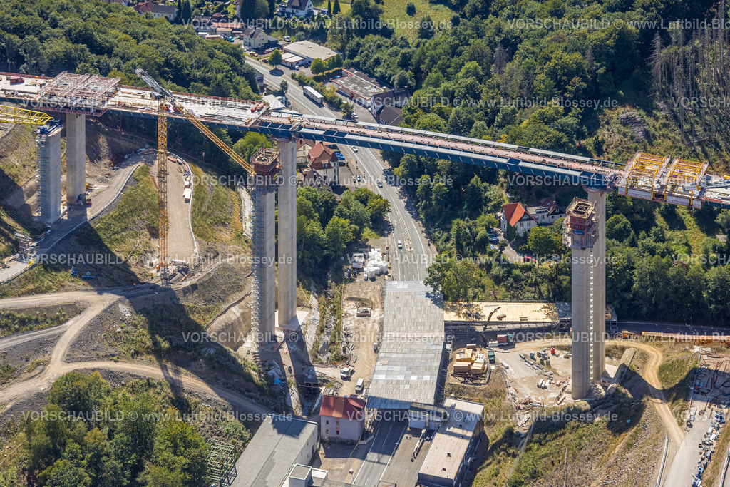 Luedenscheid250814155 | Luftbild, Großbaustelle der Rahmedetalbrücke der Autobahn A.45, Gevelndorf, Lüdenscheid, Sauerland, Nordrhein-Westfalen, Deutschland