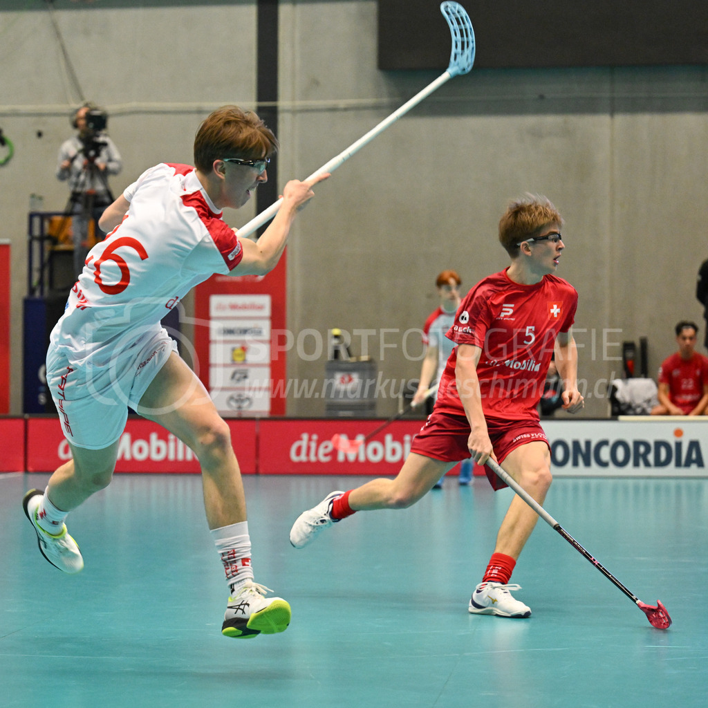 Switzerland B U19 vs Switzerland U19 - 4. February 2024 | Switzerland B U19 vs Switzerland U19
U19 Men International Matches in Switzerland
GoEasy Arena, Siggenthal Station
Switzerland forward #26 Vinz Burren and Switzerland forward #5 Severin Schmid.
Credit: Markus Aeschimann | <a href="https://www.markus-aeschimann.ch">Sportfotografie Markus Aeschimann</a> | <a href="https://www.instagram.com/sportfotografie.aeschimann">@sportfotografie.aeschimann</a> - Realisiert mit Pictrs.com