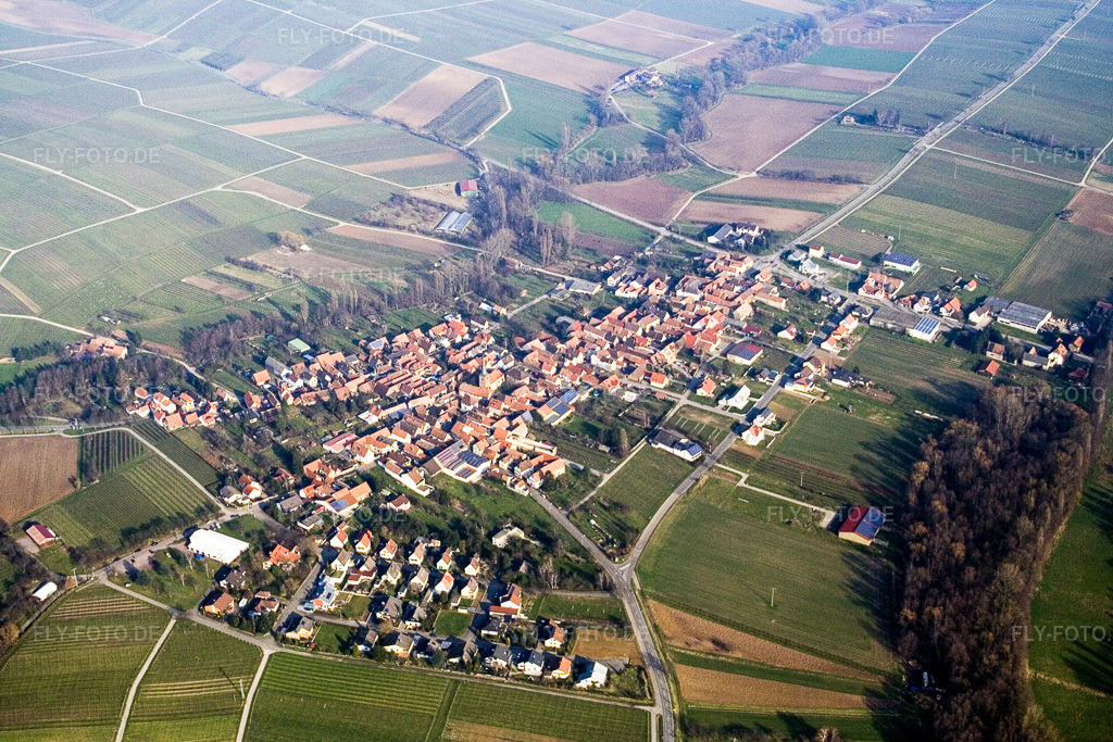 Luftbild: Heuchelheim von Westen im Ortsteil Heuchelheim in Heuchelheim-Klingen im Bundesland Rheinland-Pfalz in Deutschland. Foto: IMG_5324.jpg vom 18.02.2007 durch Werner Riehm/FLY-FOTO.de