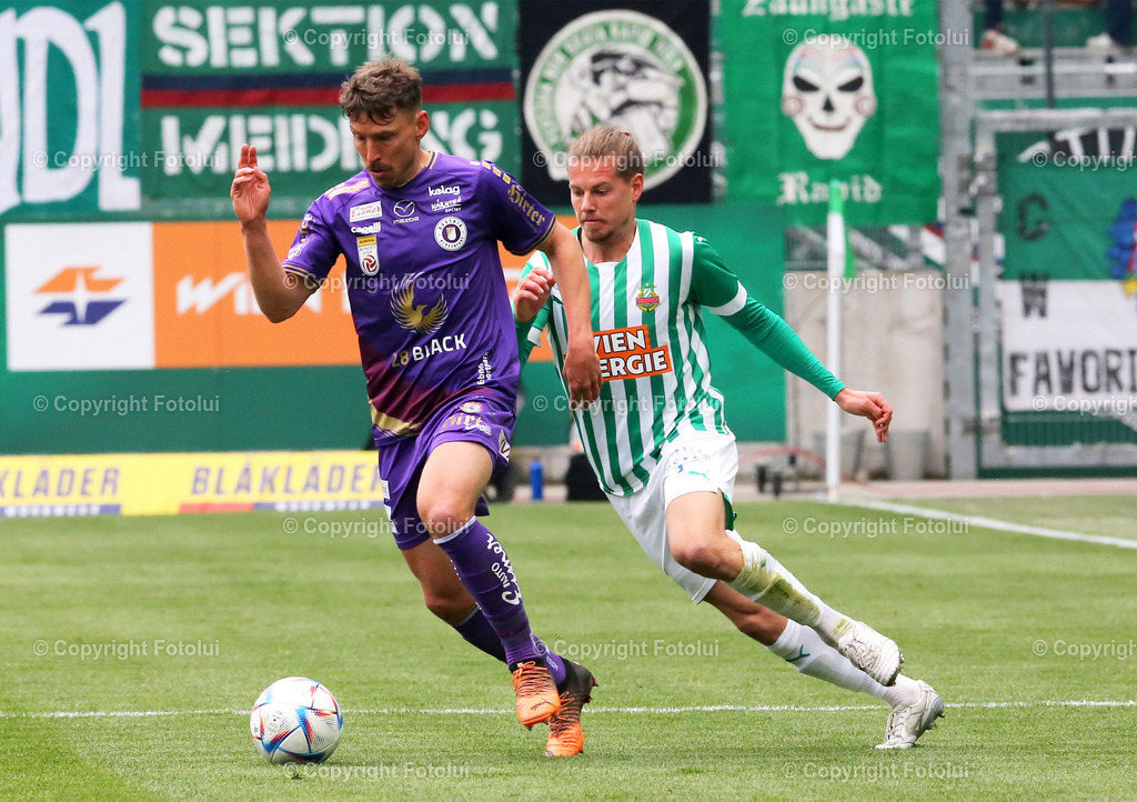 A_LUI_09042023_18 | SPORT,FUSSBALL,ADMIRAL BUNDESLIGA SK RAPID WIEN- AUSTRIA KLAGENFURT 09.04.2023 IM BILD:CHRISTOPHER WERNITZNING   (KLAGENFURT) UND PATRICK GRUELL  (SK RAPID WIEN ) FOTO:FOTOLUI/MW