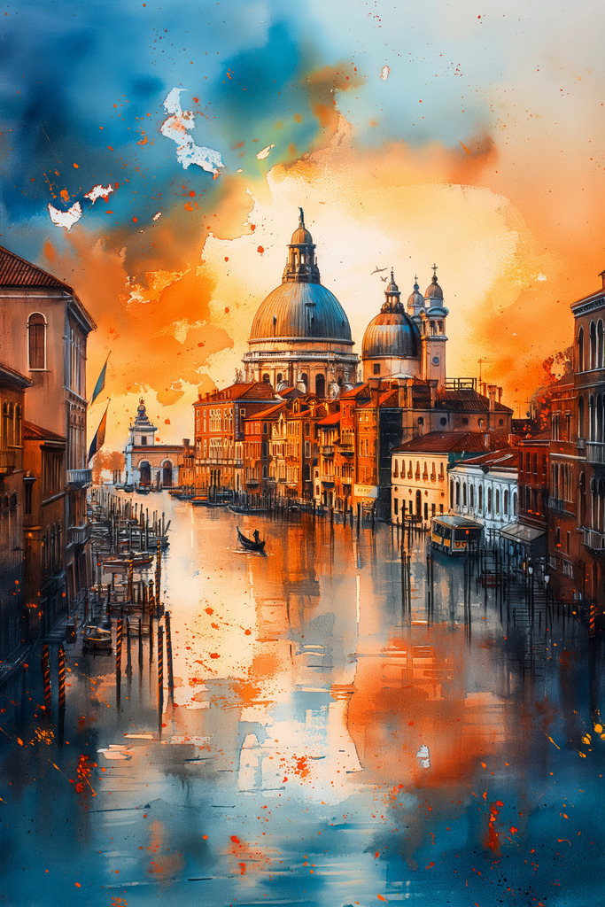 2406020 - Canal Grande in Venedig | Wunderschönes Venedig Motiv im Stil eines Aquarellgemäldes.