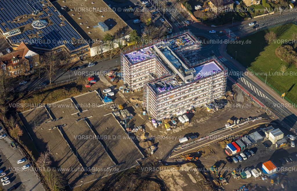 Unna240100372 | Luftbild, Baustelle und Neubau für das Jobcenter Kreis Unna am neuen Stadtquartier Viktoriastraße, Verkehrssituation, Unna, Ruhrgebiet, Nordrhein-Westfalen, Deutschland