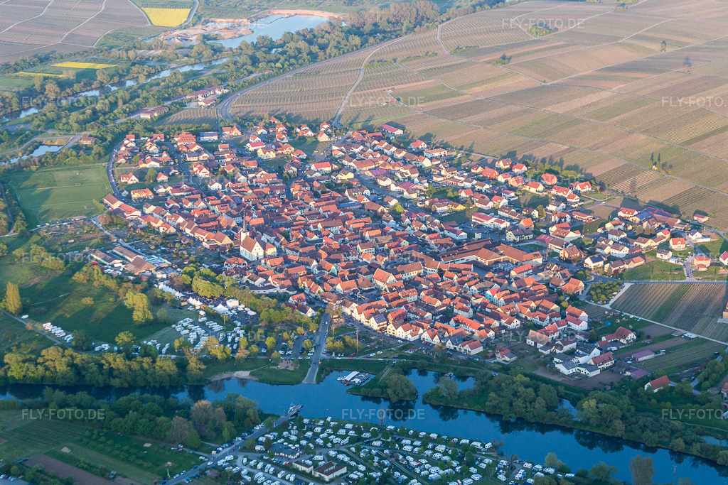Luftbild: Weinbergs- Landschaft der Winzer- Gebiete in Nordheim am Main im Bundesland Bayern in Deutschland. Foto: IMG_087887.jpg vom 05.05.2016 durch Werner Riehm/FLY-FOTO.de