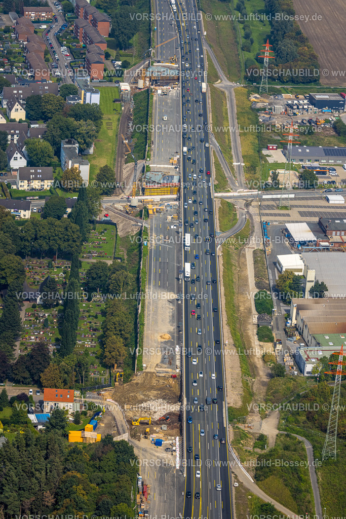 Unna230901119 | Luftbild, Baustelle für Ausbau der Autobahn A1 und Brückenbauarbeiten nahe der Hansastraße, Massen, Unna, Ruhrgebiet, Nordrhein-Westfalen, Deutschland