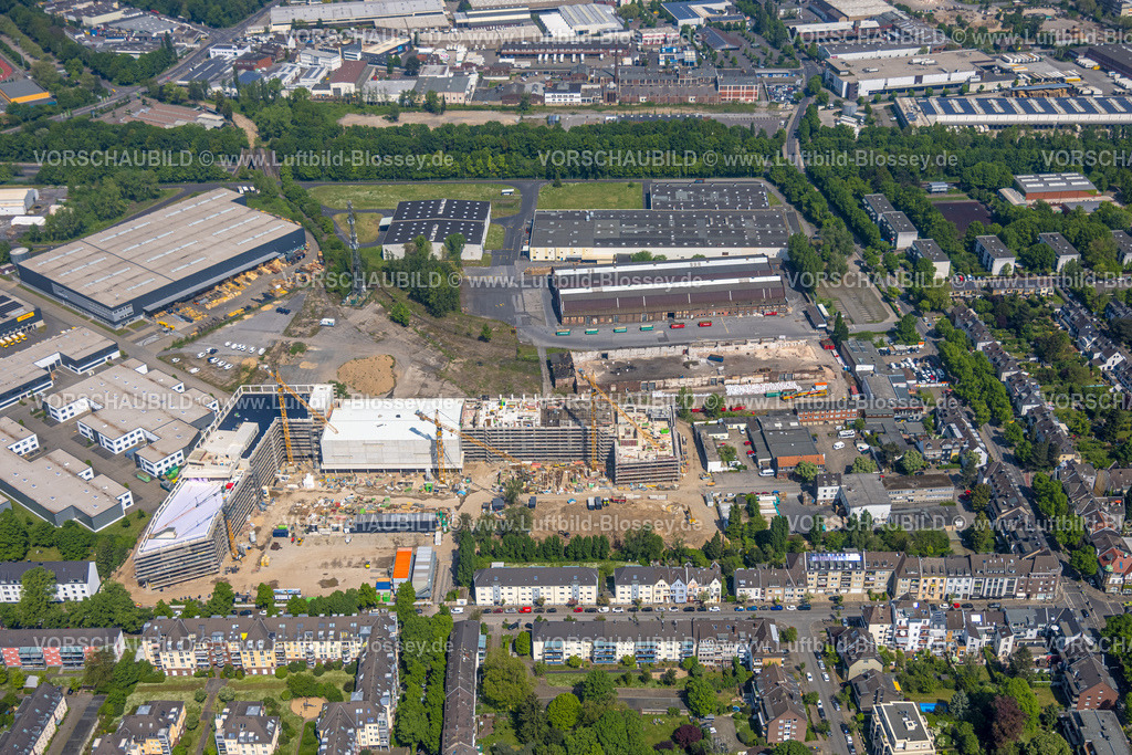 Duesseldorf240501488 | Luftbild, Baustelle mit Neubau Schule Schloß-Gymnasium, Jung Papier GmbH, Benrath, Düsseldorf, Rheinland, Nordrhein-Westfalen, Deutschland