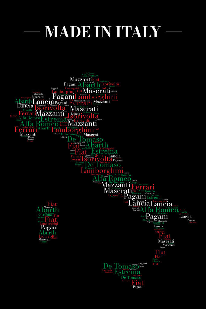 Made in Italy | Italienische Wordcloud aller italienischen Fahrzeughersteller. Alles auf einen Blick in den Farben Italiens. Ein hochwertiges Wandbild in brillanter Druckqualität auf Acrylglas, Alu-Dibond, Leinwand und vielen weiteren Wandprodukten perfekte geeignet für Ihr Ambiente. - Realisiert mit Pictrs.com
