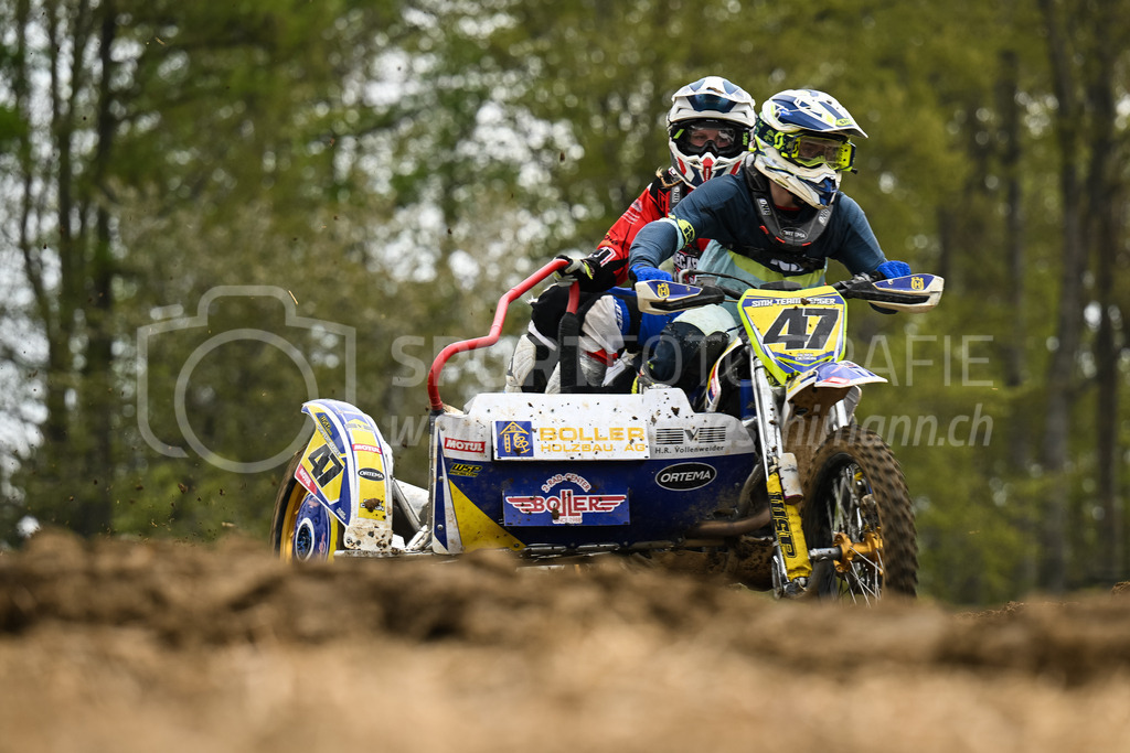 Motocross Schlatt bei Winterthur - 30. April 2023 | #47 Berger Nick / Schneider Franziska aus Ebmatingen (CH) auf KTM in der Kategorie Seitenwagen am Motocross Schlatt bei Winterthur, 30. April 2023. 
Instagram: @mx_schlatt | @mc_wila | @sam_schweiz
Bild: Sportfotografie Markus Aeschimann | www.markus-aeschimann.ch - Realisiert mit Pictrs.com