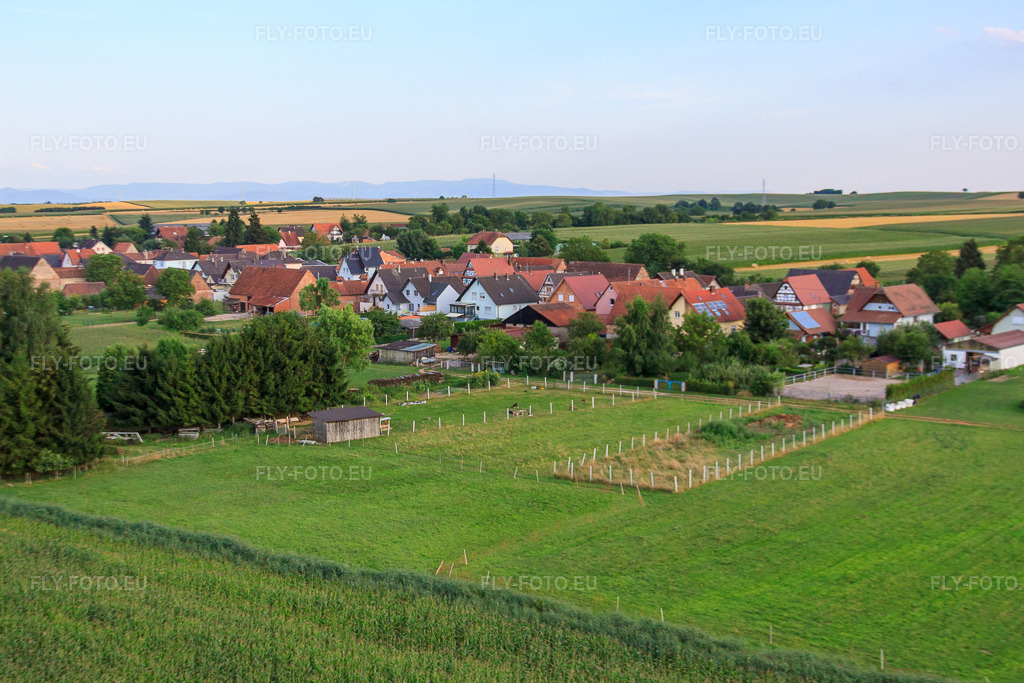Vue aérienne: Rue de la Forêt à Schleithal dans le département Bas Rhin, France – .Photo: IMG_59012.jpg prise le 04/08/2013 par Werner Riehm/FLY-FOTO.eu – Résolution de l'original: 4752 x 3168 px