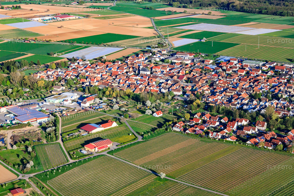 Luftbild: Ortsansicht aus Norden im Ortsteil Niederhochstadt in Hochstadt im Bundesland Rheinland-Pfalz in Deutschland. Foto: IMG_56741.jpg vom 25.04.2013 durch Werner Riehm/FLY-FOTO.deAuflösung des Originals: 4752 x 3168 px