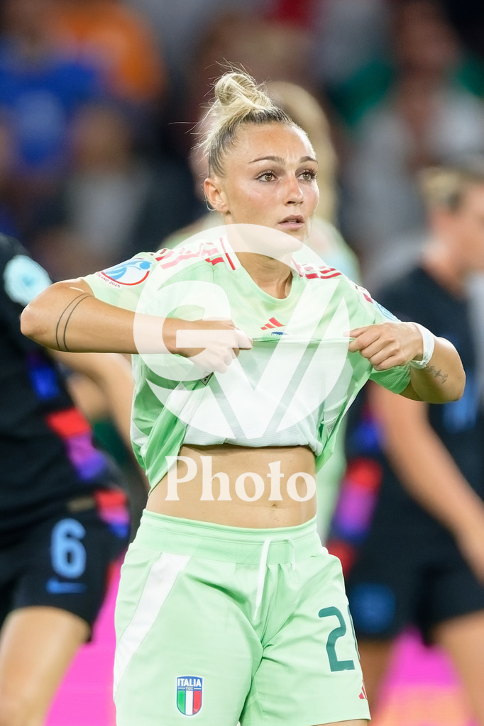 England v Italy - UEFA Women's EURO 2025 Semi-Final | GENEVA, SWITZERLAND - JULY 22:  Giada Greggi of Italy looks dejected after losing during the UEFA Women's EURO 2025 Semi-Final match between England and Italy at Stade de Geneve on July 22, 2025 in Geneva, Switzerland. (Photo by Giuseppe Velletri/Sports Press Photo/Getty Images)