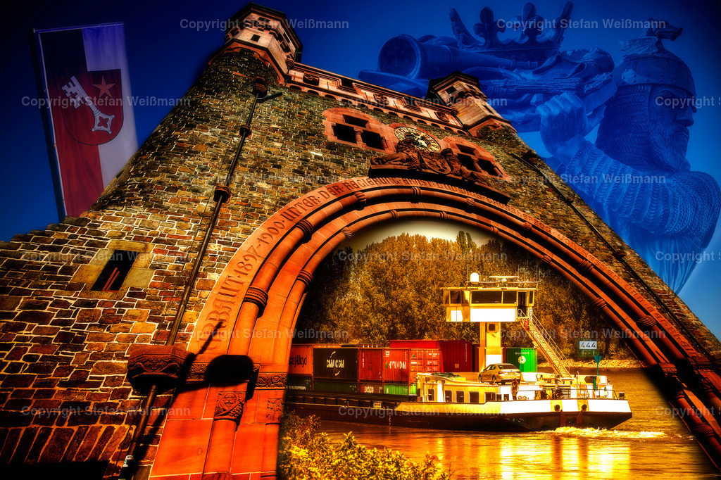 Das Tor nach Worms | Mächtig über der Wormser Rheinbrücke, das Stadttor in Richtung Hessen. - Realisiert mit Pictrs.com