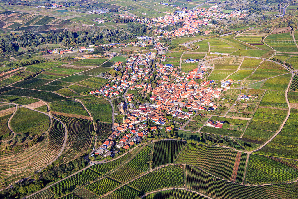 Luftbild: Winzerdorf am Kastanienbusch von Südwesten in Birkweiler im Bundesland Rheinland-Pfalz in Deutschland.Foto: IMG_111754.jpg vom 16.09.2018 durch Werner Riehm/FLY-FOTO.deAuflösung des Originals: 5472 x 3648 px