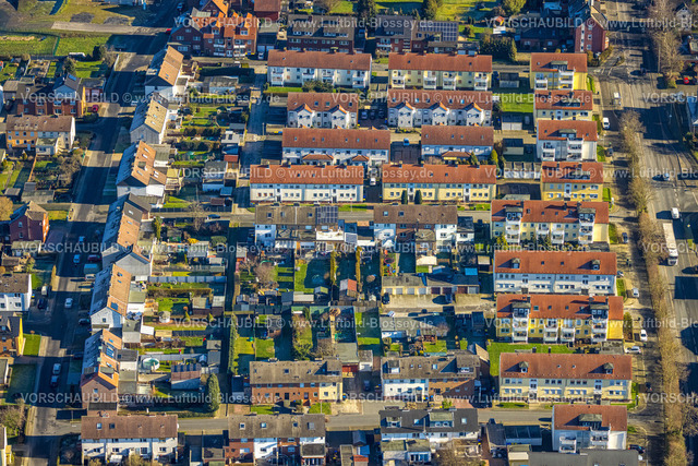 Werne230203189 | Luftbild, Mehrfamilien-Reihenhäuser Wohnanlage zwischen Breslauer Straße und Königsberger Straße, Werne, Ruhrgebiet, Nordrhein-Westfalen, Deutschland