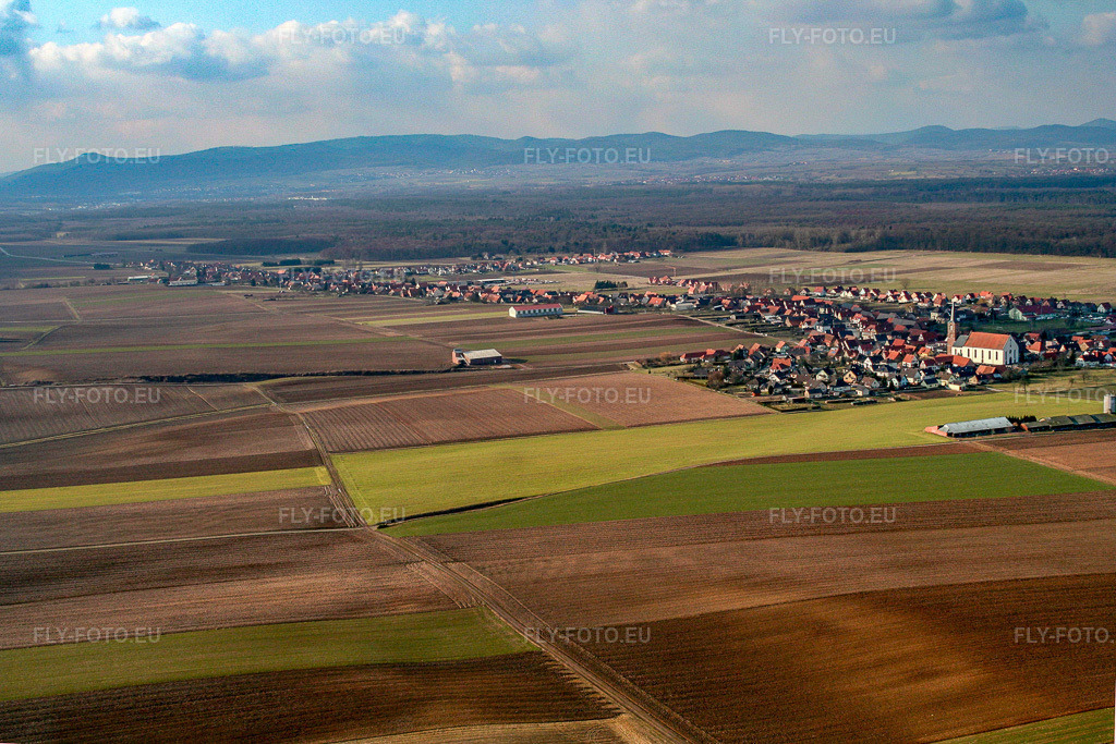 Vue aérienne: Chauves-souris et prairies du sud-est à Schleithal dans le département Bas Rhin, France.Photo: IMG_1191.jpg prise le 12/03/2006 par Werner Riehm/FLY-FOTO.euRésolution de l'original: 3332 x 2221 px