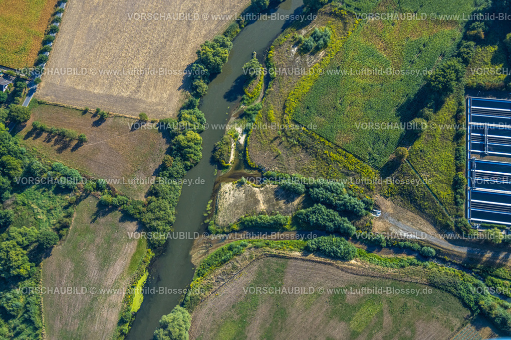 Olfen220806018Lippe | Luftbild, Lippeverband Klärwerk Dattelner Mühlenbach, NSG Lippeaue, Fluss Lippe und Alte Fahrt, Stadtgrenze Olfen-Datteln, Pelkum, Datteln, Ruhrgebiet, Nordrhein-Westfalen, Deutschland