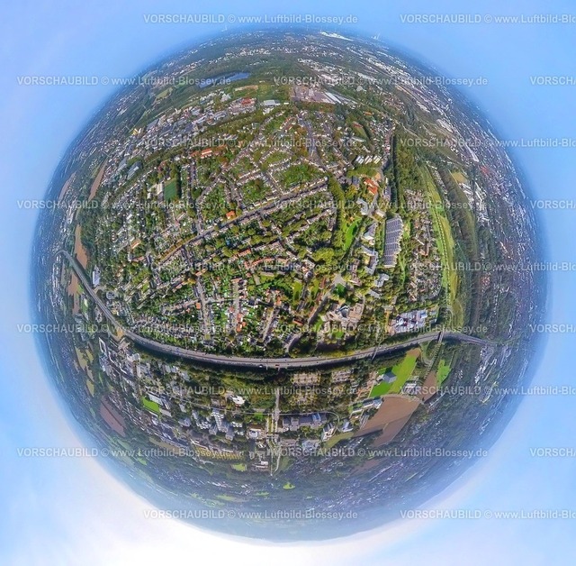 Dortmund231090047DorstfeldSued | Luftbild, Ortsansicht Ortsteil Dorstfeld-Süd mit Wohnhaus Hochhaus Hannibal II, Erdkugel, Fisheye Aufnahme, Fischaugen Aufnahme, 360 Grad Aufnahme, tiny world, Dorstfeld, Dortmund, Ruhrgebiet, Nordrhein-Westfalen, Deutschland