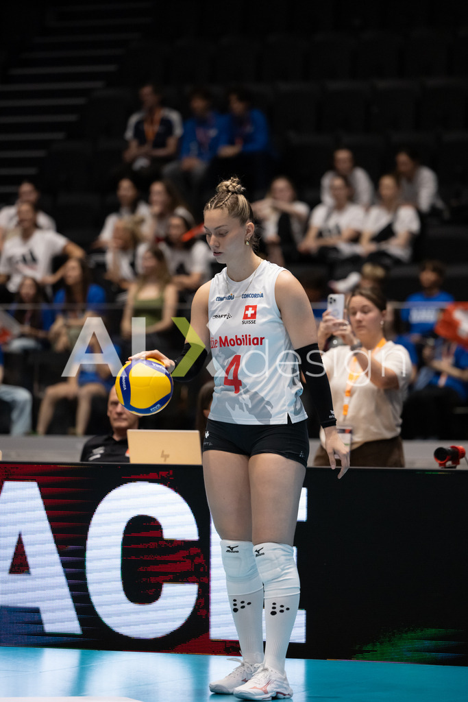 Georgia v Switzerland - CEV European League Women | KRIENS, SWITZERLAND - JUNE 12: LEANA ZUVIC of Switzerland serve during the CEV European League match between Georgia and Switzerland at Pilatus Arena on June 12, 2026 in Kriens, Switzerland. - Realisiert mit Pictrs.com