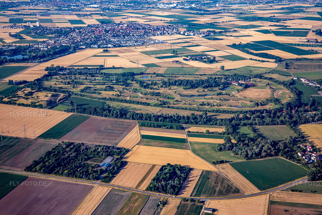 Luftbild: Golfplatz Heddesheim Gut Neuzenhof in Heddesheim im Bundesland Baden-Württemberg in Deutschland. Foto: IMG_136995.jpg vom 24.06.2023 durch Werner Riehm/FLY-FOTO.deGC-Heddesheim
