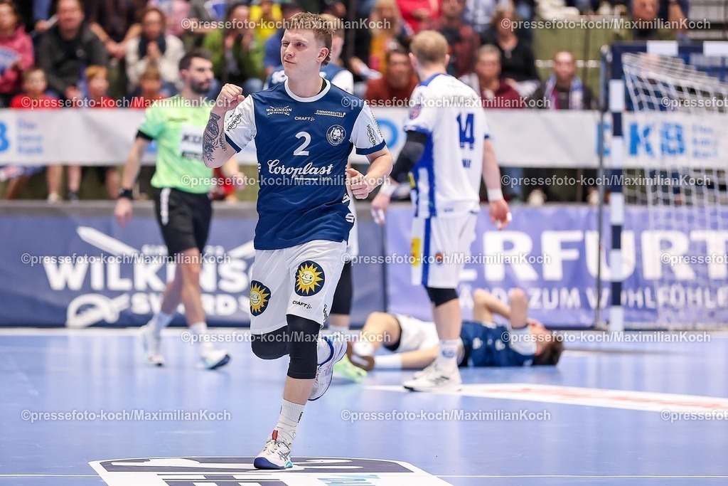 BHC11122501010 | 11.12.2025, Handball, HBL, Bergischer HC - ThSV Eisenach, Unihalle Wuppertal: Noah Beyer (BHC #02) jubelnd