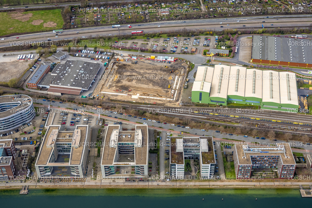 Duisburg230301761 | Luftbild, Gewerbegebiet und Baustelle Am Unkelstein, Officegebäude Am Innenhafen, Kaßlerfeld, Duisburg, Ruhrgebiet, Nordrhein-Westfalen, Deutschland