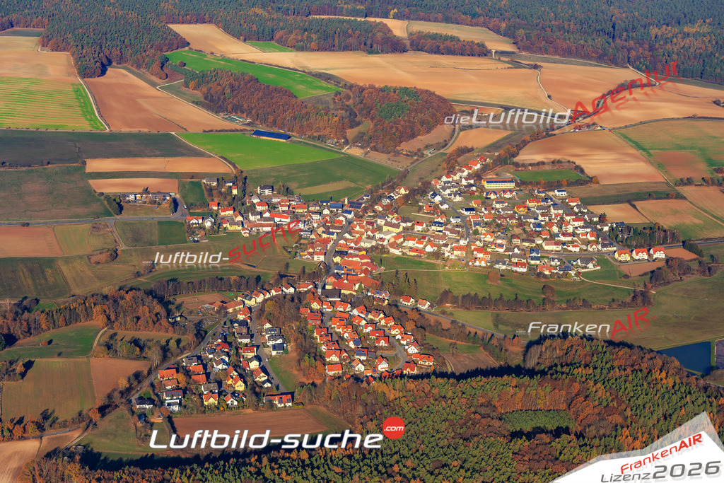 Die Luftbildaufnahme Muehlendorf - Stegaurach wurde 2018 mittels Flugzeug (keine Drohne) erstellt. Perfekte Schärfe und Druck- Auflösung- Garantiert!