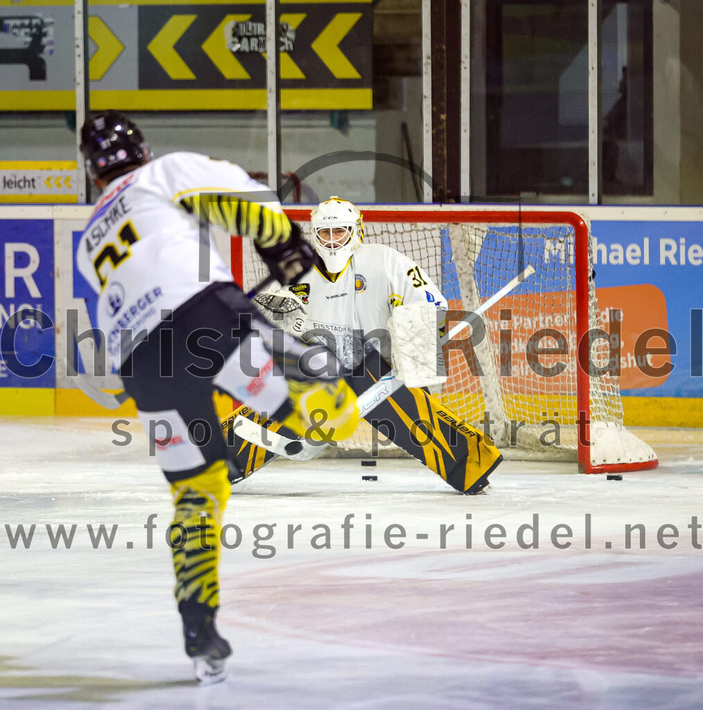 2025-10-10_006_TSV_Erding_gegen_onesto_Tigers_Bayreuth | Erding, Deutschland, 10.10.2025:Eishockey, Oberliga Süd 2025 / 2026, 7. Spieltag, TSV Erding gegen onesto Tigers Bayreuth, Endergebnis: 2:5Torwart Daniel Arendas (onesto Tigers Bayreuth, #31)Foto: Christian Riedel / fotografie-riedel.net