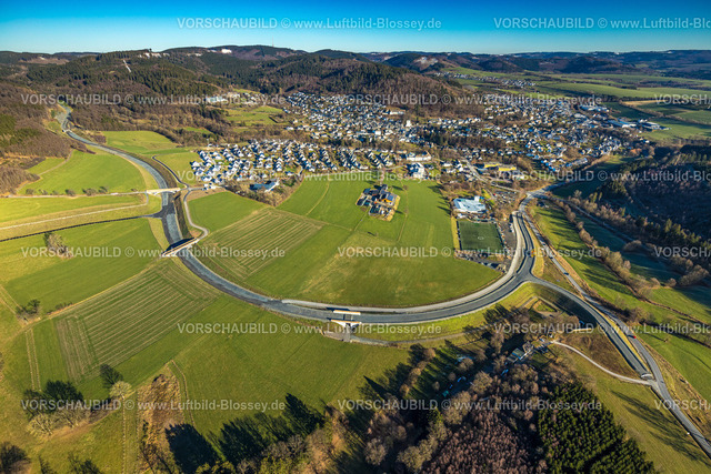 Schmallenberg230205326BadFredeburg | Luftbild, Baustelle und Neubau der Umgehungsstraße L776n, Fredeburg, Schmallenberg, Sauerland, Nordrhein-Westfalen, Deutschland
