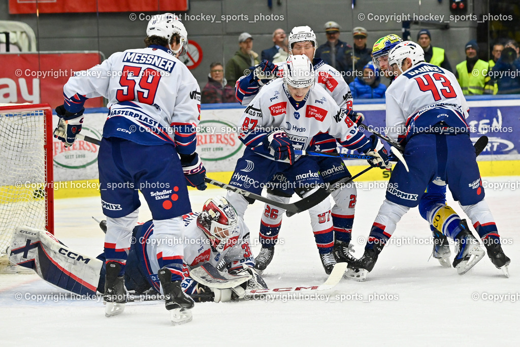 EC IDM WÄRMEPUMPEN VSV vs. HYDRO FEHERVAR AV 19 | #59 Messner Joel HYDRO FEHERVAR, #35 Horvath Dominik HYDRO FEHERVAR, #87 Ambrus Gergö HYDRO FEHERVAR, #43 Gaunce Cameron HYDRO FEHERVAR, EC IDM WÄRMEPUMPEN VSV vs. HYDRO FEHERVAR AV 19, EC IDM WÄRMEPUMPEN VSV vs. HYDRO FEHERVAR AV 19 am 20.11.2024 in Villach (Stadthalle Villach), Austria, (Photo by Bernd Stefan)